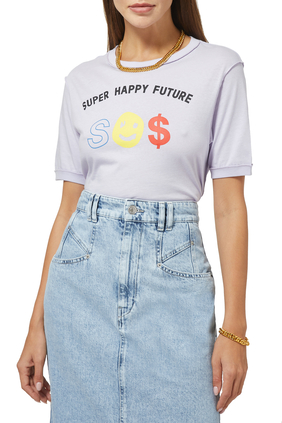 تي شيرت مطبوع بعبارة Super Happy Future